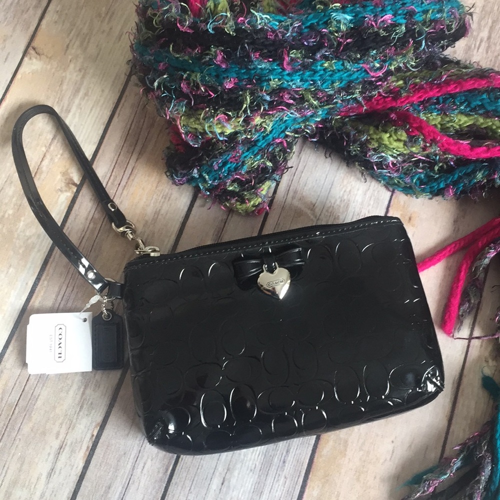 COACH Signature Liquid Gloss Black Medium Wristlet